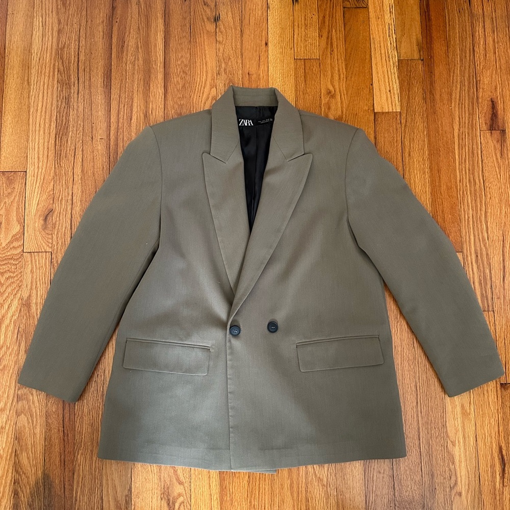Zara Khaki Double-Breasted Blazer